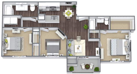 Equestrian Luxury Apartment Homes in Tucson, Arizona 3 Bed 2 Bath Floor Plan